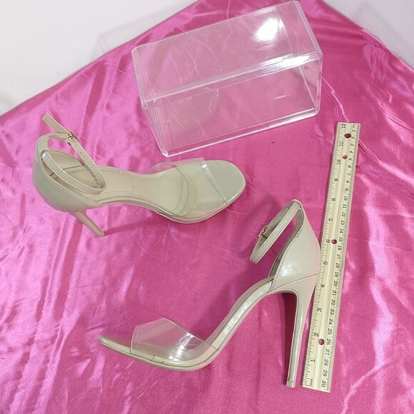 Aldo Beige SZ 7.5 Nude Faux Patent Strappy Dress Sandals 4" High Heels - Picture 8 of 9